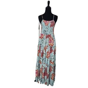 Jaase Women's Maxi Blue Floral Smocked Size Medium Boho Summer Beach Vacation